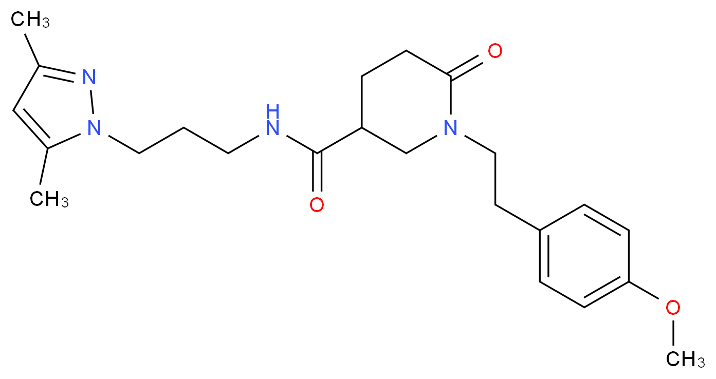 N-[3-(3,5-dimethyl-1H-pyrazol-1-yl)propyl]-1-[2-(4-methoxyphenyl)ethyl]-6-oxo-3-piperidinecarboxamide_分子结构_CAS_)