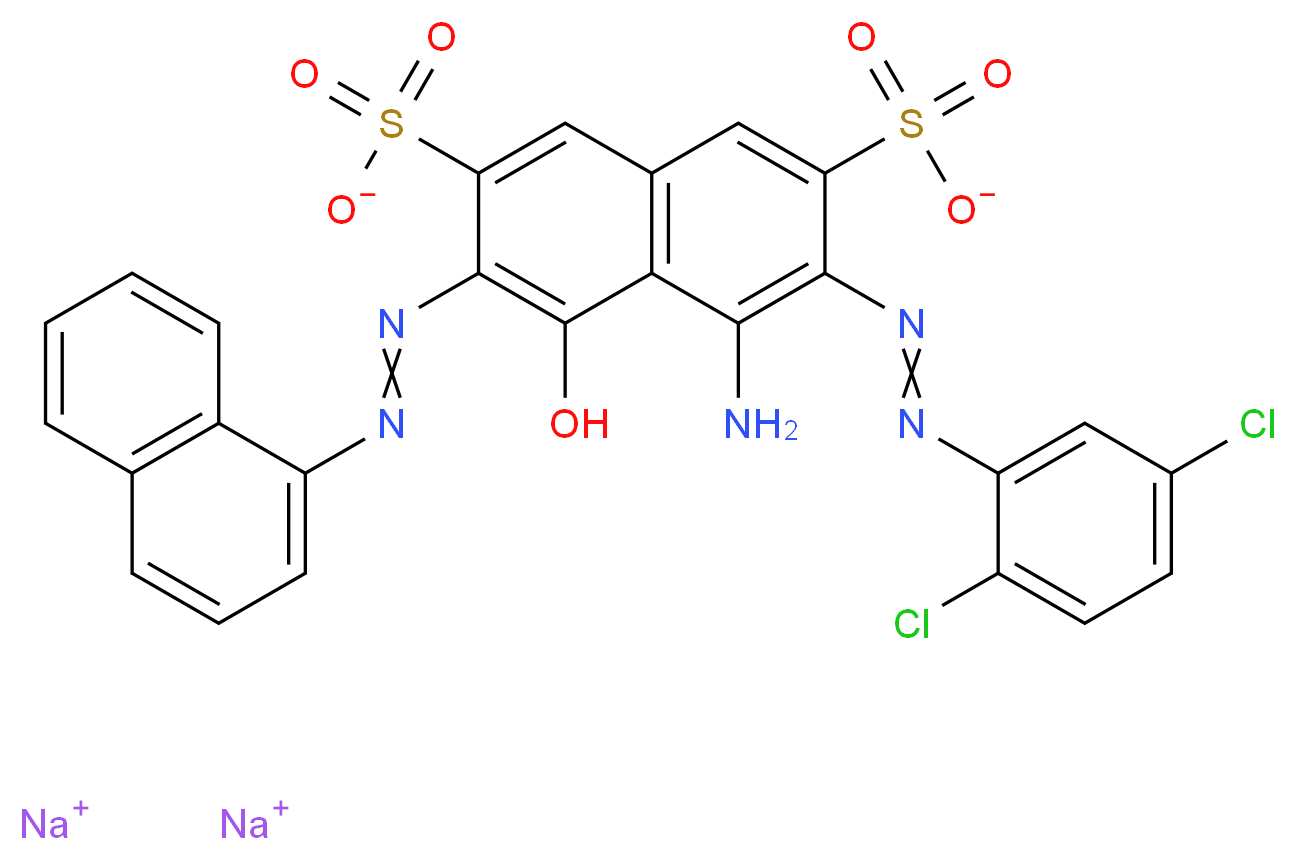 disodium 4-amino-3-[2-(2,5-dichlorophenyl)diazen-1-yl]-5-hydroxy-6-[2-(naphthalen-1-yl)diazen-1-yl]naphthalene-2,7-disulfonate_分子结构_CAS_5850-34-0