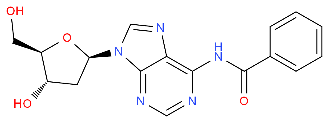 N-{9-[(2R,4S,5R)-4-hydroxy-5-(hydroxymethyl)oxolan-2-yl]-9H-purin-6-yl}benzamide_分子结构_CAS_305808-19-9