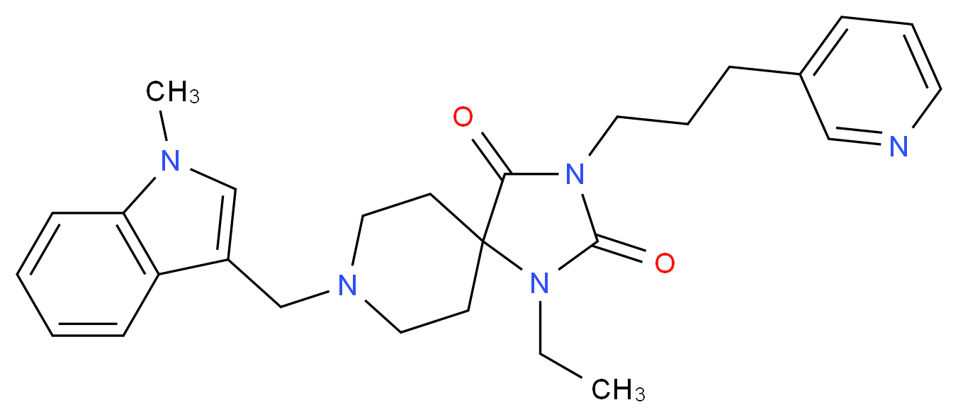 1-ethyl-8-[(1-methyl-1H-indol-3-yl)methyl]-3-[3-(3-pyridinyl)propyl]-1,3,8-triazaspiro[4.5]decane-2,4-dione_分子结构_CAS_)