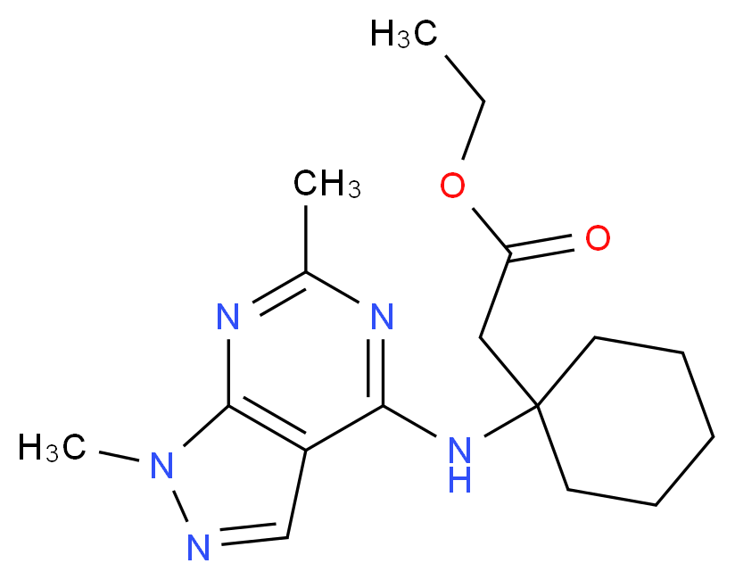 ethyl {1-[(1,6-dimethyl-1H-pyrazolo[3,4-d]pyrimidin-4-yl)amino]cyclohexyl}acetate_分子结构_CAS_)