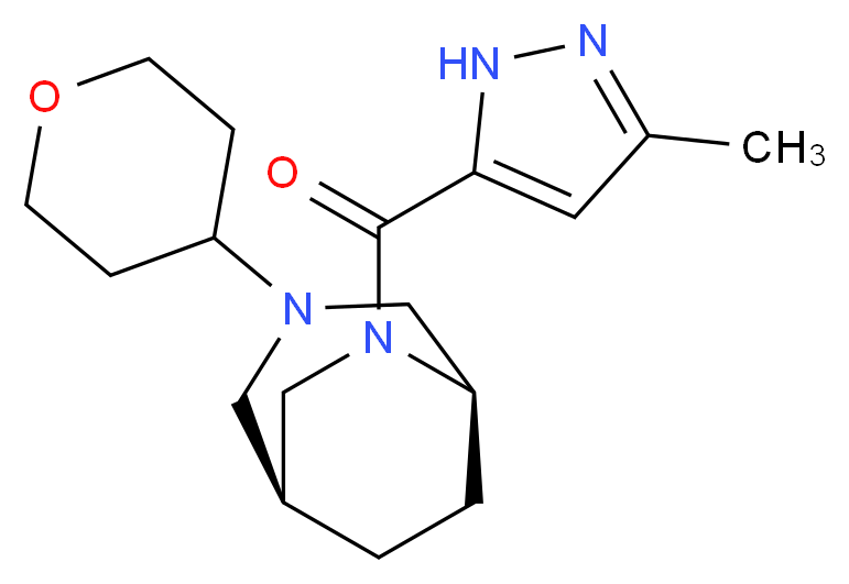(1S*,5R*)-6-[(3-methyl-1H-pyrazol-5-yl)carbonyl]-3-(tetrahydro-2H-pyran-4-yl)-3,6-diazabicyclo[3.2.2]nonane_分子结构_CAS_)