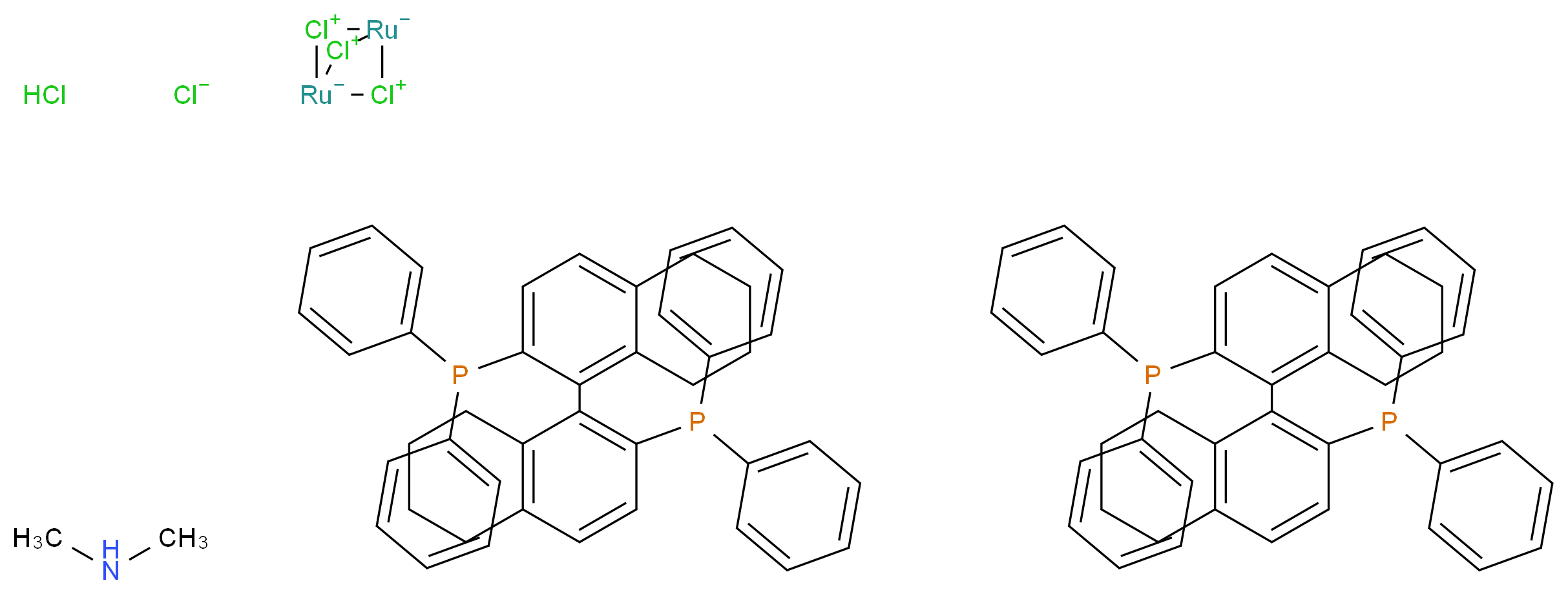 bicyclo[1.1.1]diruthenachlorane-2,4,5-tris(ylium)-1,3-diuide dimethylamine bis({1-[2-(diphenylphosphanyl)-5,6,7,8-tetrahydronaphthalen-1-yl]-5,6,7,8-tetrahydronaphthalen-2-yl}diphenylphosphane) chloride hydrochloride_分子结构_CAS_944451-12-1