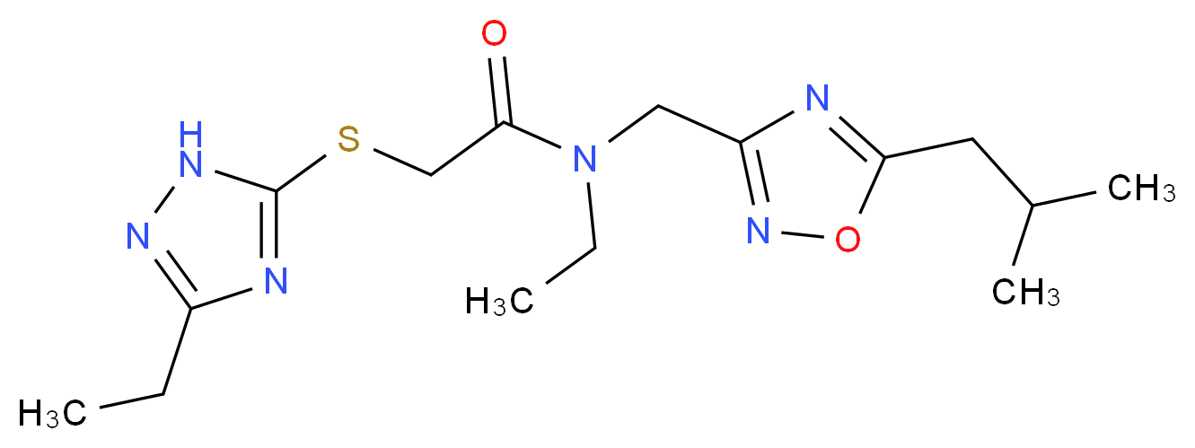 N-ethyl-2-[(3-ethyl-1H-1,2,4-triazol-5-yl)thio]-N-[(5-isobutyl-1,2,4-oxadiazol-3-yl)methyl]acetamide_分子结构_CAS_)