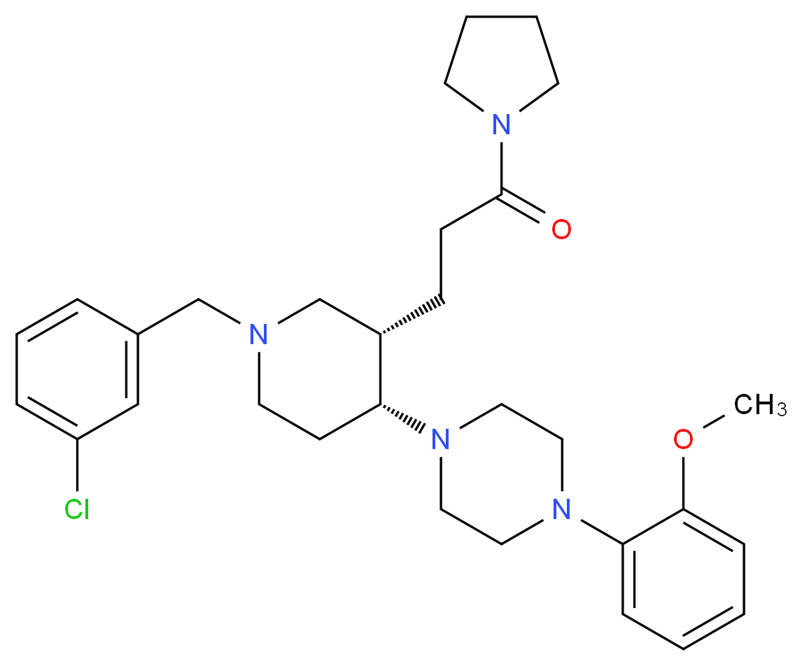 1-{(3S*,4R*)-1-(3-chlorobenzyl)-3-[3-oxo-3-(1-pyrrolidinyl)propyl]-4-piperidinyl}-4-(2-methoxyphenyl)piperazine_分子结构_CAS_)