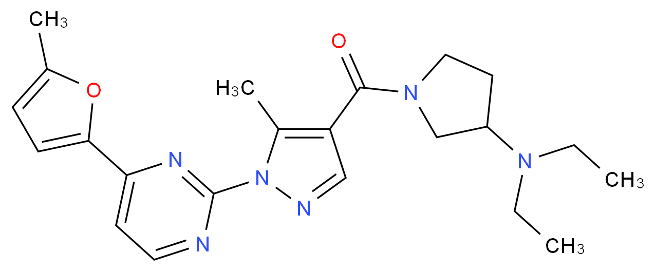 N,N-diethyl-1-({5-methyl-1-[4-(5-methyl-2-furyl)-2-pyrimidinyl]-1H-pyrazol-4-yl}carbonyl)-3-pyrrolidinamine_分子结构_CAS_)