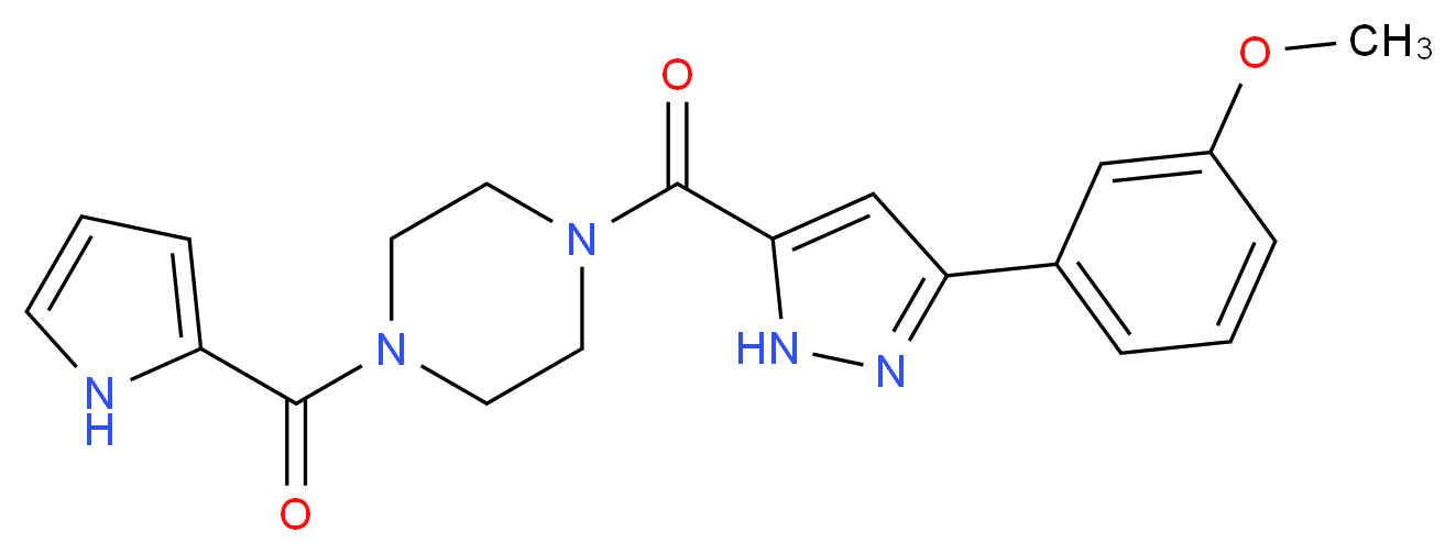 1-{[3-(3-methoxyphenyl)-1H-pyrazol-5-yl]carbonyl}-4-(1H-pyrrol-2-ylcarbonyl)piperazine_分子结构_CAS_)