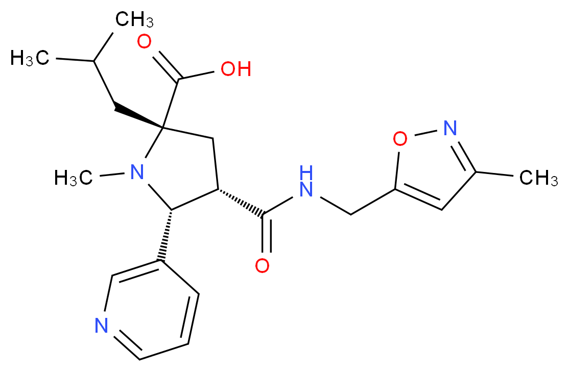 (2S*,4S*,5R*)-2-isobutyl-1-methyl-4-({[(3-methylisoxazol-5-yl)methyl]amino}carbonyl)-5-pyridin-3-ylpyrrolidine-2-carboxylic acid_分子结构_CAS_)