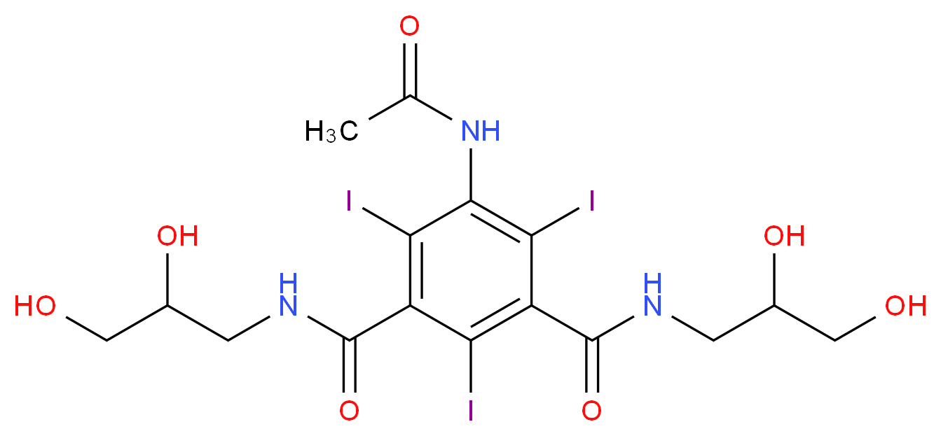 1-N,3-N-bis(2,3-dihydroxypropyl)-5-acetamido-2,4,6-triiodobenzene-1,3-dicarboxamide_分子结构_CAS_31127-80-7
