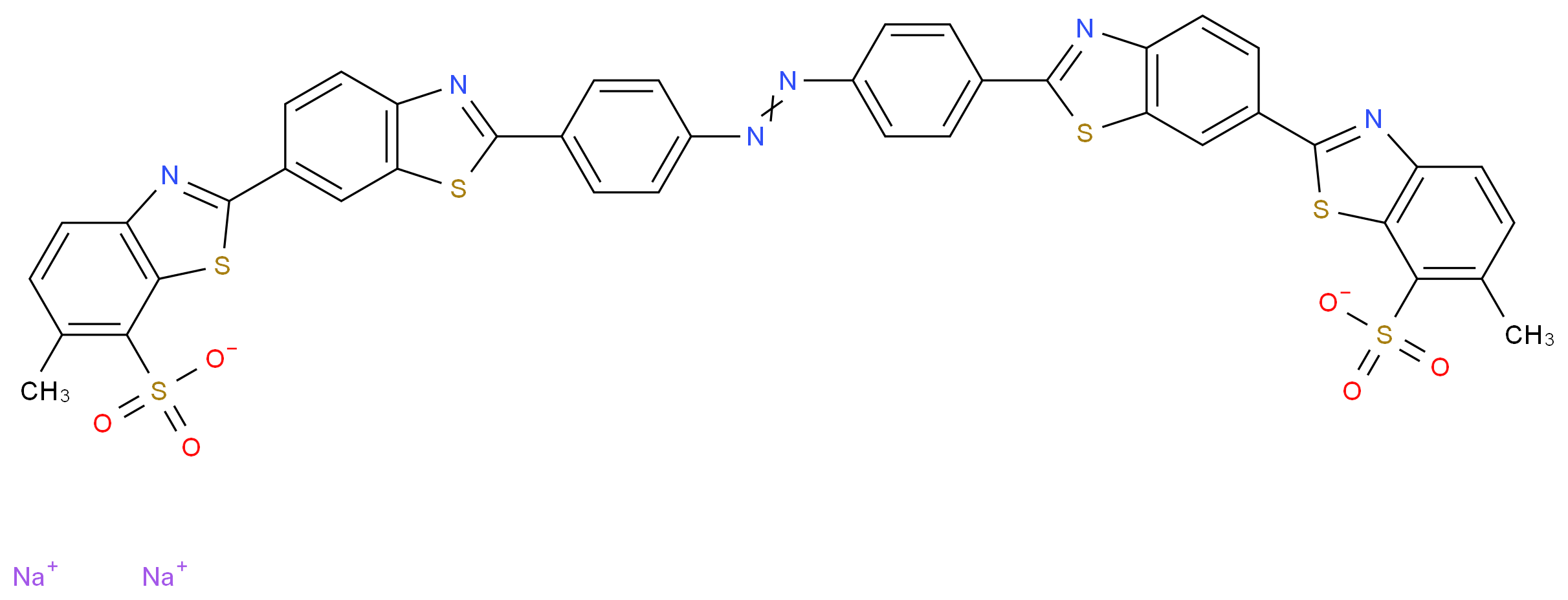 disodium 6-methyl-2-{2-[4-(2-{4-[6-(6-methyl-7-sulfonato-1,3-benzothiazol-2-yl)-1,3-benzothiazol-2-yl]phenyl}diazen-1-yl)phenyl]-1,3-benzothiazol-6-yl}-1,3-benzothiazole-7-sulfonate_分子结构_CAS_6537-66-2