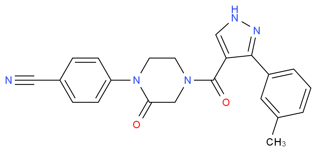 4-(4-{[3-(3-methylphenyl)-1H-pyrazol-4-yl]carbonyl}-2-oxo-1-piperazinyl)benzonitrile_分子结构_CAS_)