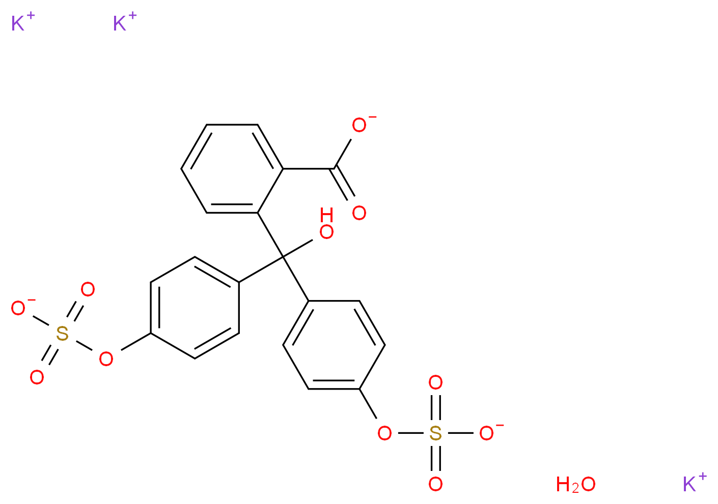 tripotassium 2-{hydroxybis[4-(sulfonatooxy)phenyl]methyl}benzoate hydrate_分子结构_CAS_62625-16-5