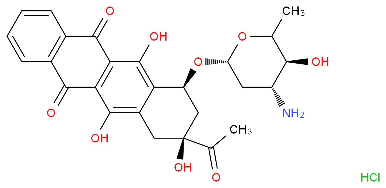 (7S,9S)-9-acetyl-7-{[(2R,4R,5S)-4-amino-5-hydroxy-6-methyloxan-2-yl]oxy}-6,9,11-trihydroxy-5,7,8,9,10,12-hexahydrotetracene-5,12-dione hydrochloride_分子结构_CAS_57852-57-0