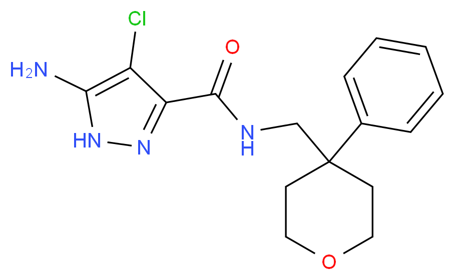 5-amino-4-chloro-N-[(4-phenyltetrahydro-2H-pyran-4-yl)methyl]-1H-pyrazole-3-carboxamide_分子结构_CAS_)