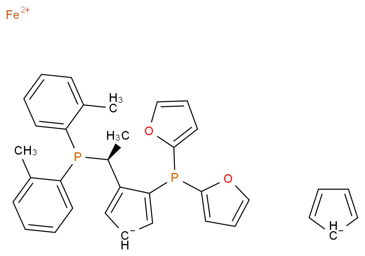 λ<sup>2</sup>-iron(2+) ion 3-[(1S)-1-[bis(2-methylphenyl)phosphanyl]ethyl]-4-[bis(furan-2-yl)phosphanyl]cyclopenta-2,4-dien-1-ide cyclopenta-2,4-dien-1-ide_分子结构_CAS_849924-74-9