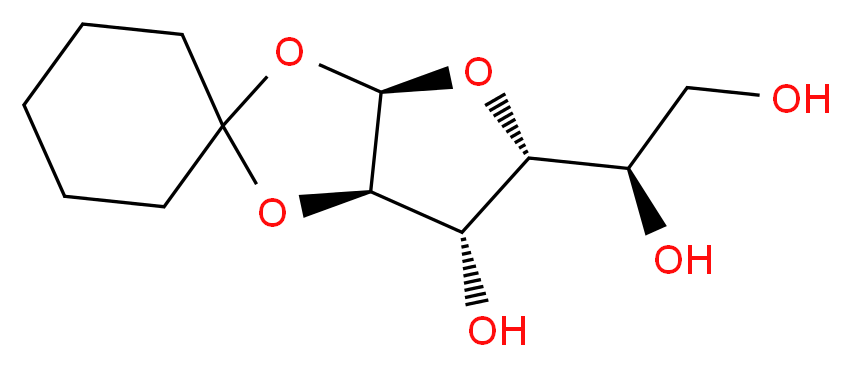 (1R)-1-[(3'aR,5'R,6'S,6'aR)-6'-hydroxy-tetrahydrospiro[cyclohexane-1,2'-furo[2,3-d][1,3]dioxole]-5'-yl]ethane-1,2-diol_分子结构_CAS_16832-21-6