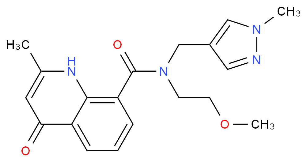 N-(2-methoxyethyl)-2-methyl-N-[(1-methyl-1H-pyrazol-4-yl)methyl]-4-oxo-1,4-dihydroquinoline-8-carboxamide_分子结构_CAS_)