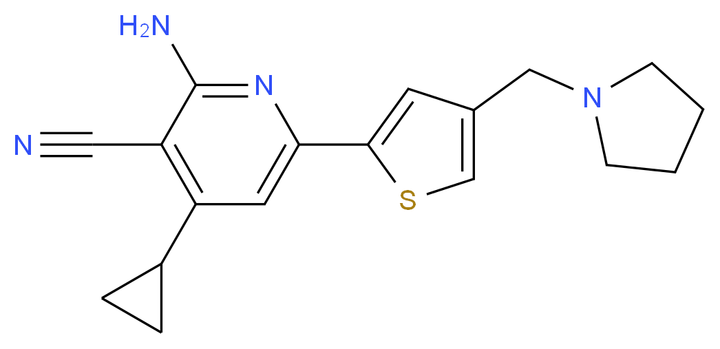 2-amino-4-cyclopropyl-6-[4-(pyrrolidin-1-ylmethyl)-2-thienyl]nicotinonitrile_分子结构_CAS_)