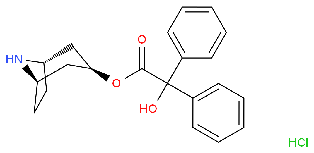 (1R,3R,5S)-8-azabicyclo[3.2.1]octan-3-yl 2-hydroxy-2,2-diphenylacetate hydrochloride_分子结构_CAS_63516-30-3