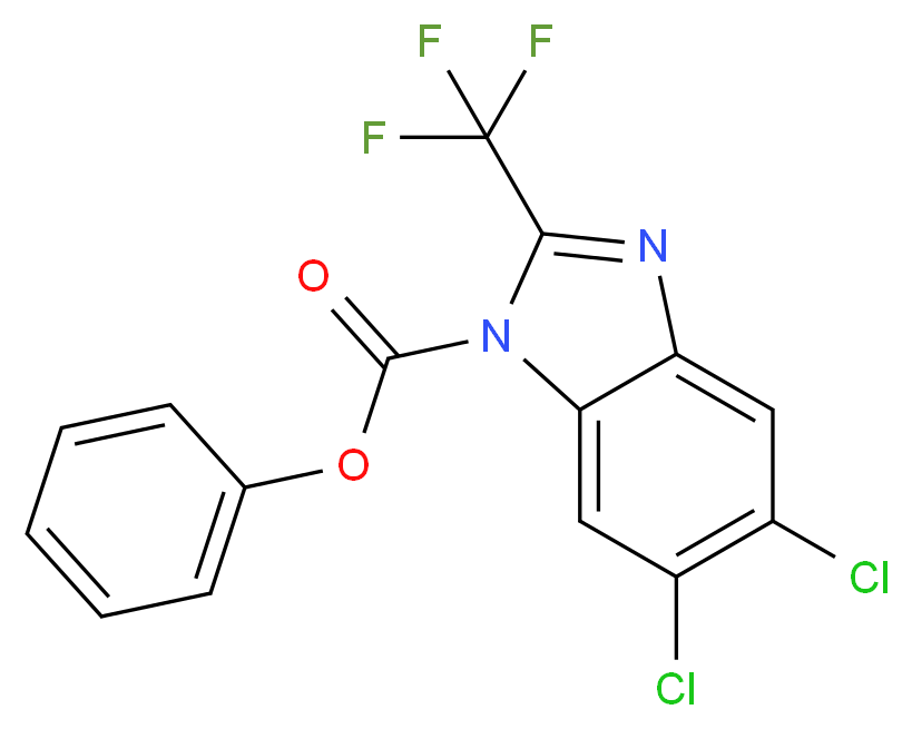 phenyl 5,6-dichloro-2-(trifluoromethyl)-1H-1,3-benzodiazole-1-carboxylate_分子结构_CAS_14255-88-0