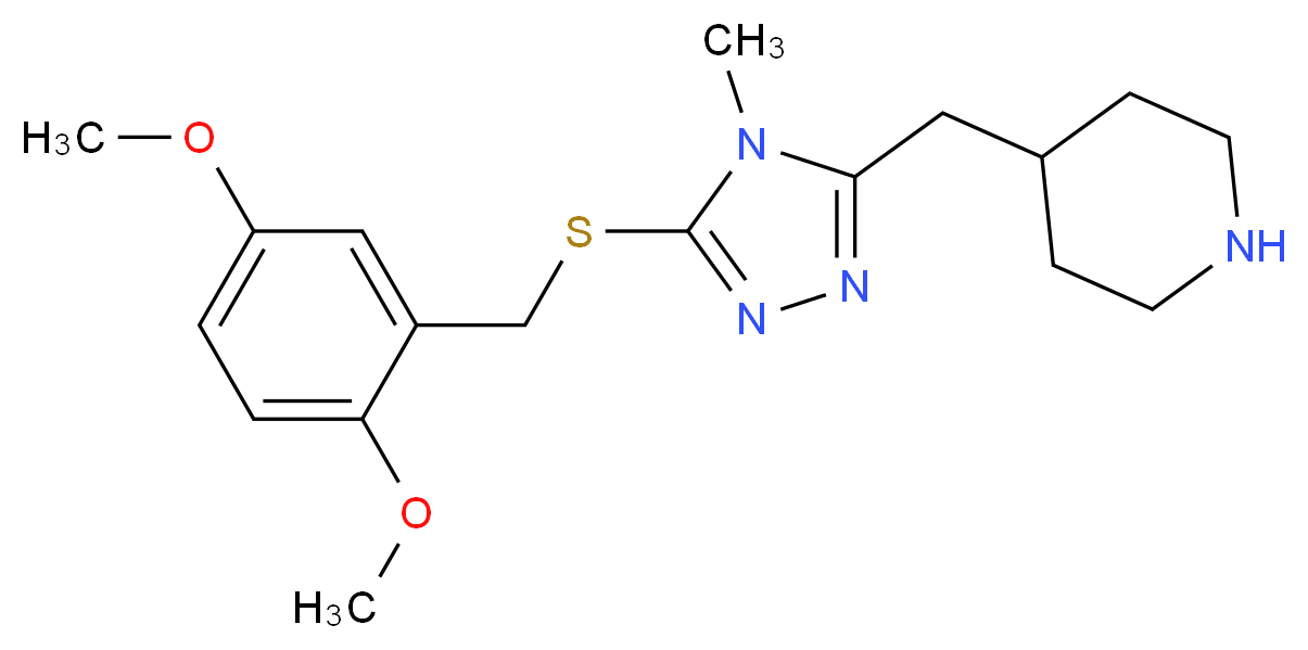 4-({5-[(2,5-dimethoxybenzyl)thio]-4-methyl-4H-1,2,4-triazol-3-yl}methyl)piperidine_分子结构_CAS_)