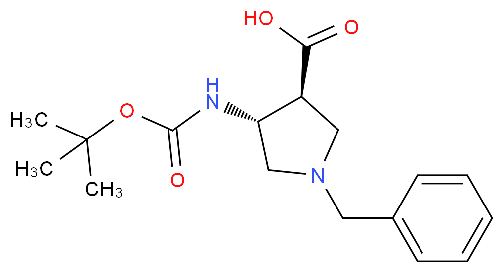 trans-racemic-1-Benzyl-4-tert-butoxycarbonylamino-pyrrolidine-3-carboxylic acid_分子结构_CAS_628725-28-0)