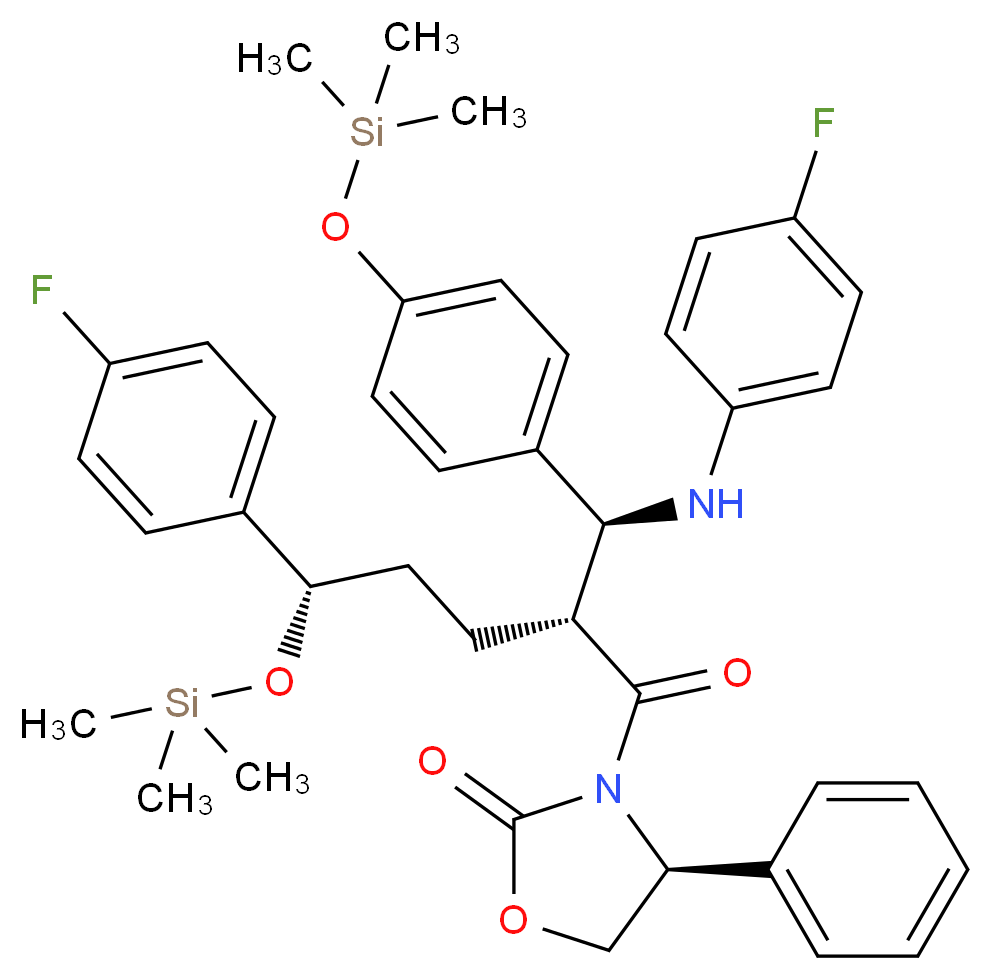 (S)-3-((2R,5S)-5-(4-Fluorophenyl)-2-((S)-((4-fluorophenyl)amino)(4-((trimethylsilyl)oxy)phenyl)methyl)-5-((trimethylsilyl)oxy)pentanoyl)-4-phenyloxazolidin-2-one_分子结构_CAS_272778-12-8)