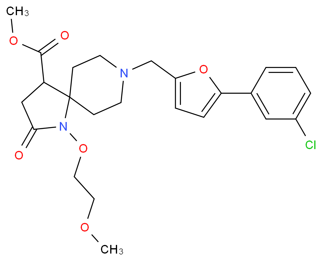 methyl 8-{[5-(3-chlorophenyl)-2-furyl]methyl}-1-(2-methoxyethoxy)-2-oxo-1,8-diazaspiro[4.5]decane-4-carboxylate_分子结构_CAS_)