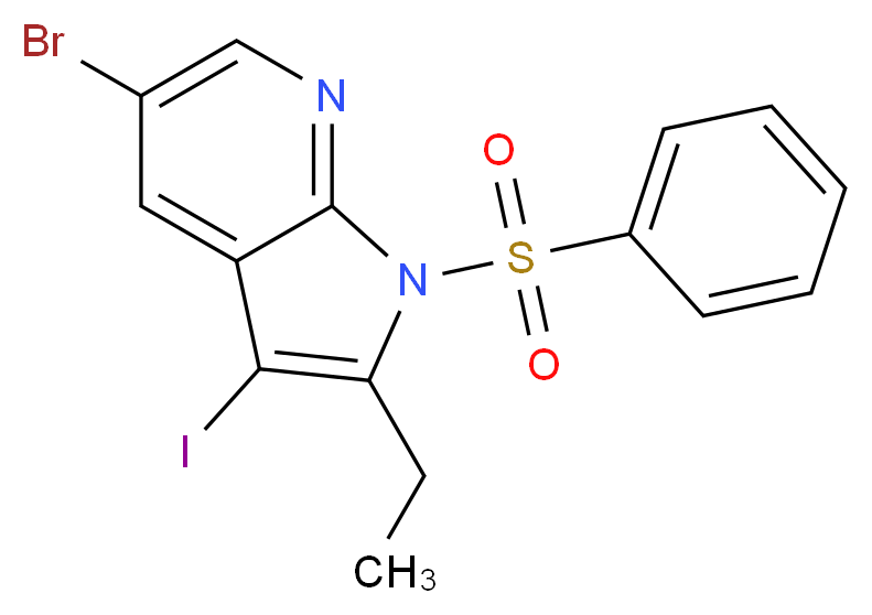 1-(benzenesulfonyl)-5-bromo-2-ethyl-3-iodo-1H-pyrrolo[2,3-b]pyridine_分子结构_CAS_1246088-48-1