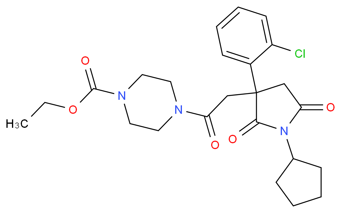 ethyl 4-{[3-(2-chlorophenyl)-1-cyclopentyl-2,5-dioxo-3-pyrrolidinyl]acetyl}-1-piperazinecarboxylate_分子结构_CAS_)