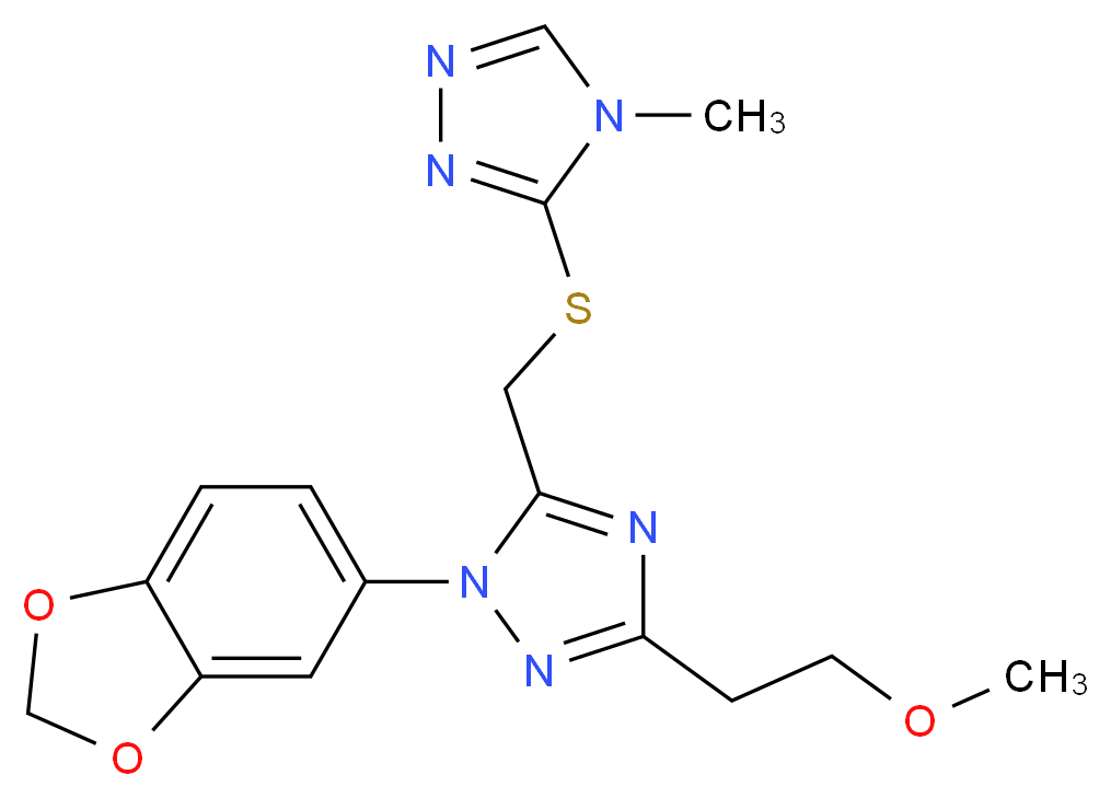 1-(1,3-benzodioxol-5-yl)-3-(2-methoxyethyl)-5-{[(4-methyl-4H-1,2,4-triazol-3-yl)thio]methyl}-1H-1,2,4-triazole_分子结构_CAS_)