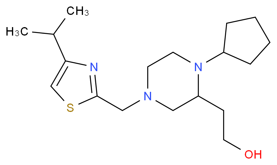2-{1-cyclopentyl-4-[(4-isopropyl-1,3-thiazol-2-yl)methyl]-2-piperazinyl}ethanol_分子结构_CAS_)