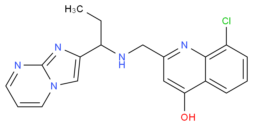 8-chloro-2-{[(1-imidazo[1,2-a]pyrimidin-2-ylpropyl)amino]methyl}quinolin-4-ol_分子结构_CAS_)