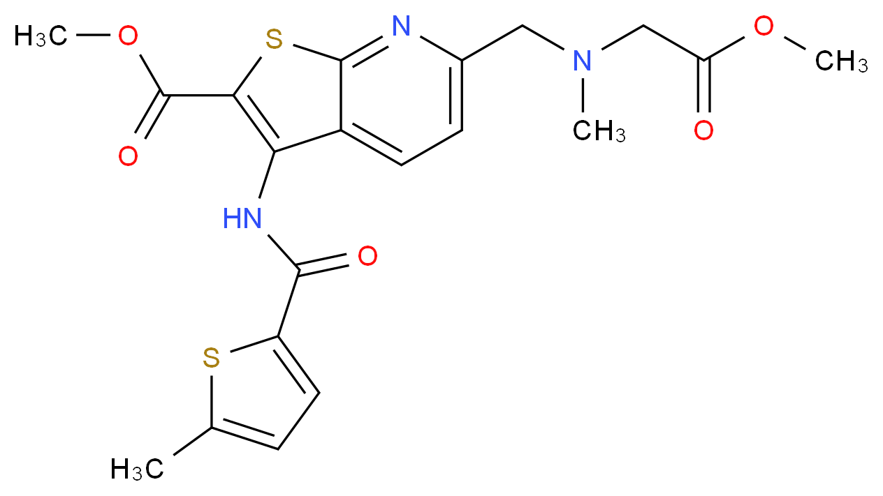 methyl 6-{[(2-methoxy-2-oxoethyl)(methyl)amino]methyl}-3-{[(5-methyl-2-thienyl)carbonyl]amino}thieno[2,3-b]pyridine-2-carboxylate_分子结构_CAS_)