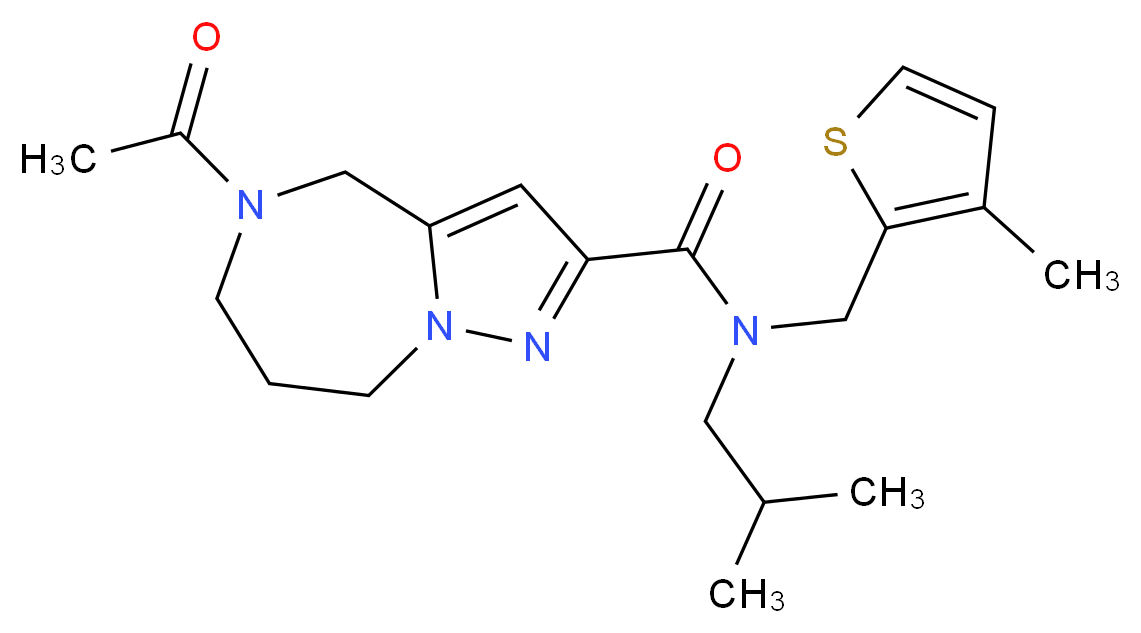 5-acetyl-N-isobutyl-N-[(3-methyl-2-thienyl)methyl]-5,6,7,8-tetrahydro-4H-pyrazolo[1,5-a][1,4]diazepine-2-carboxamide_分子结构_CAS_)