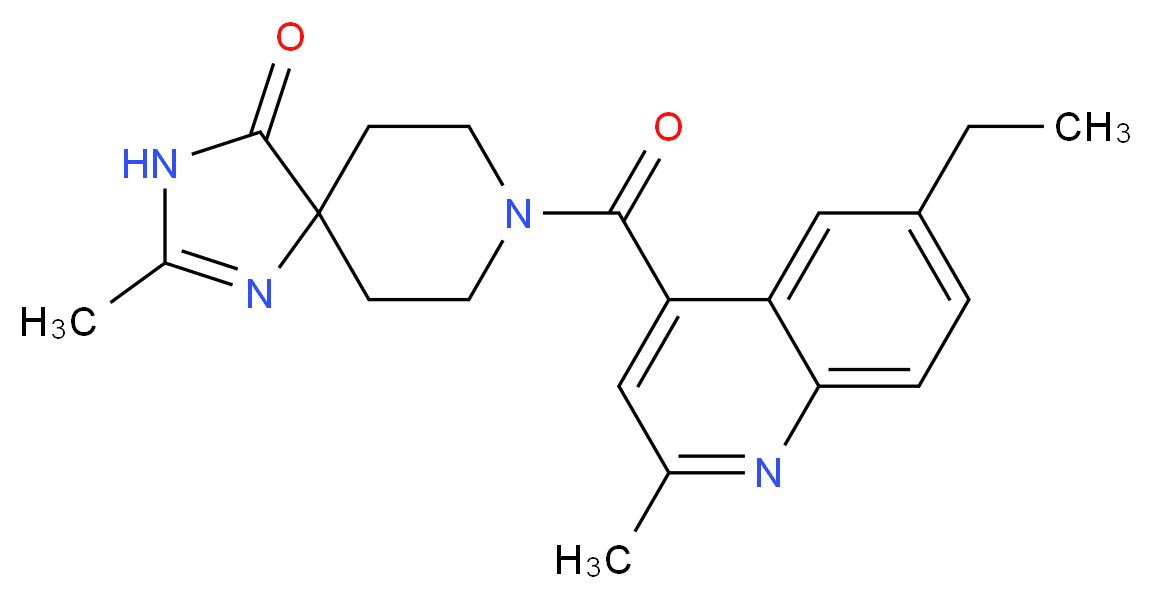 8-[(6-ethyl-2-methylquinolin-4-yl)carbonyl]-2-methyl-1,3,8-triazaspiro[4.5]dec-1-en-4-one_分子结构_CAS_)