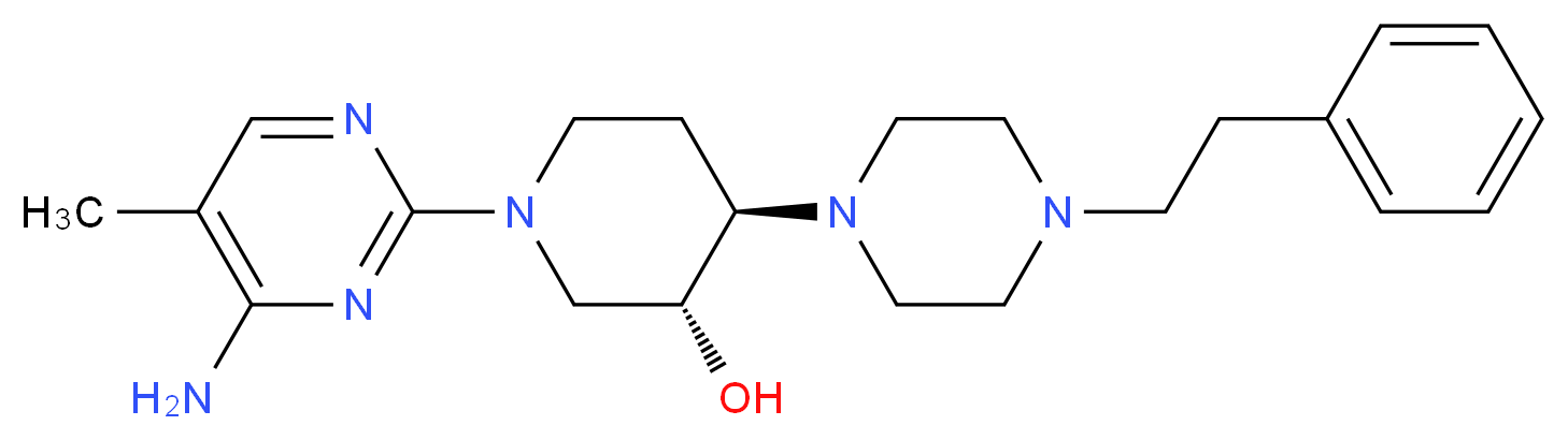 (3R*,4R*)-1-(4-amino-5-methyl-2-pyrimidinyl)-4-[4-(2-phenylethyl)-1-piperazinyl]-3-piperidinol_分子结构_CAS_)