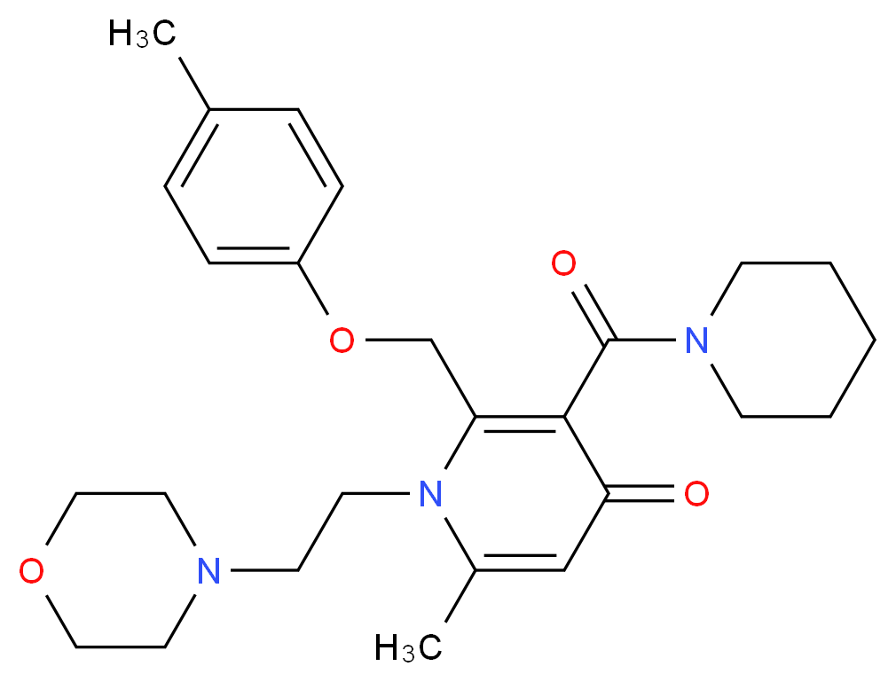 6-methyl-2-[(4-methylphenoxy)methyl]-1-[2-(4-morpholinyl)ethyl]-3-(1-piperidinylcarbonyl)-4(1H)-pyridinone_分子结构_CAS_)