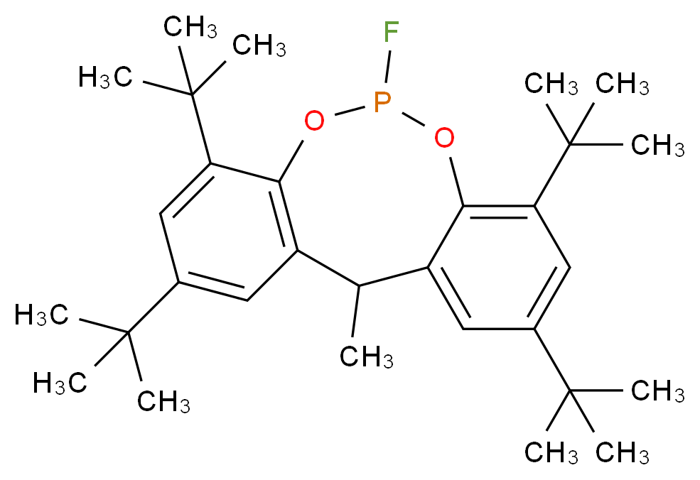 5,7,13,15-tetra-tert-butyl-10-fluoro-2-methyl-9,11-dioxa-10-phosphatricyclo[10.4.0.0<sup>3</sup>,<sup>8</sup>]hexadeca-1(12),3,5,7,13,15-hexaene_分子结构_CAS_118337-09-0