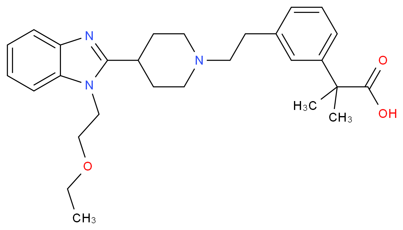 2-[3-(2-{4-[1-(2-ethoxyethyl)-1H-1,3-benzodiazol-2-yl]piperidin-1-yl}ethyl)phenyl]-2-methylpropanoic acid_分子结构_CAS_202189-78-4
