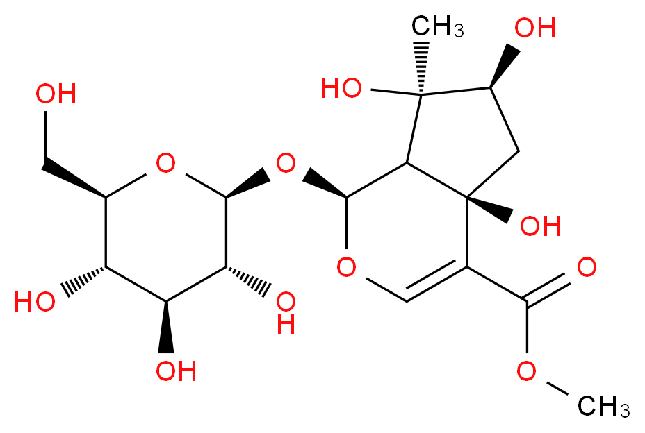 methyl (1S,4aR,6S,7R,7aS)-4a,6,7-trihydroxy-7-methyl-1-{[(2S,3R,4S,5S,6R)-3,4,5-trihydroxy-6-(hydroxymethyl)oxan-2-yl]oxy}-1H,4aH,5H,6H,7H,7aH-cyclopenta[c]pyran-4-carboxylate_分子结构_CAS_27856-54-8