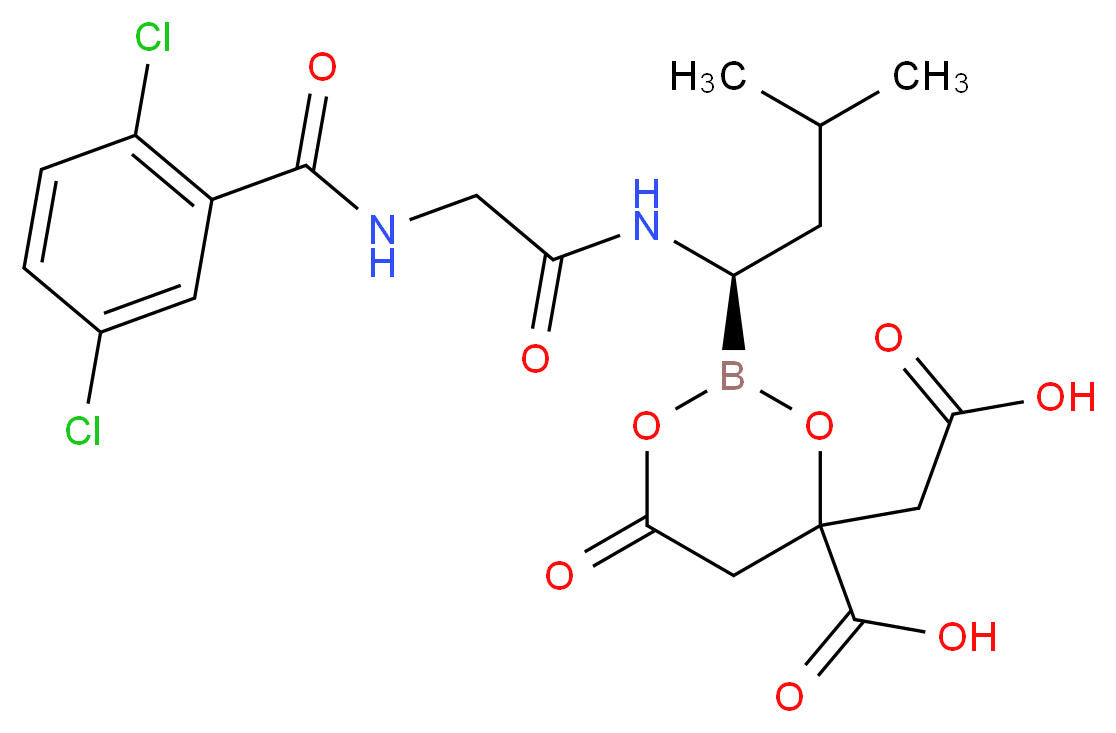 4-(carboxymethyl)-2-[(1R)-1-{2-[(2,5-dichlorophenyl)formamido]acetamido}-3-methylbutyl]-6-oxo-1,3,2-dioxaborinane-4-carboxylic acid_分子结构_CAS_1201902-80-8