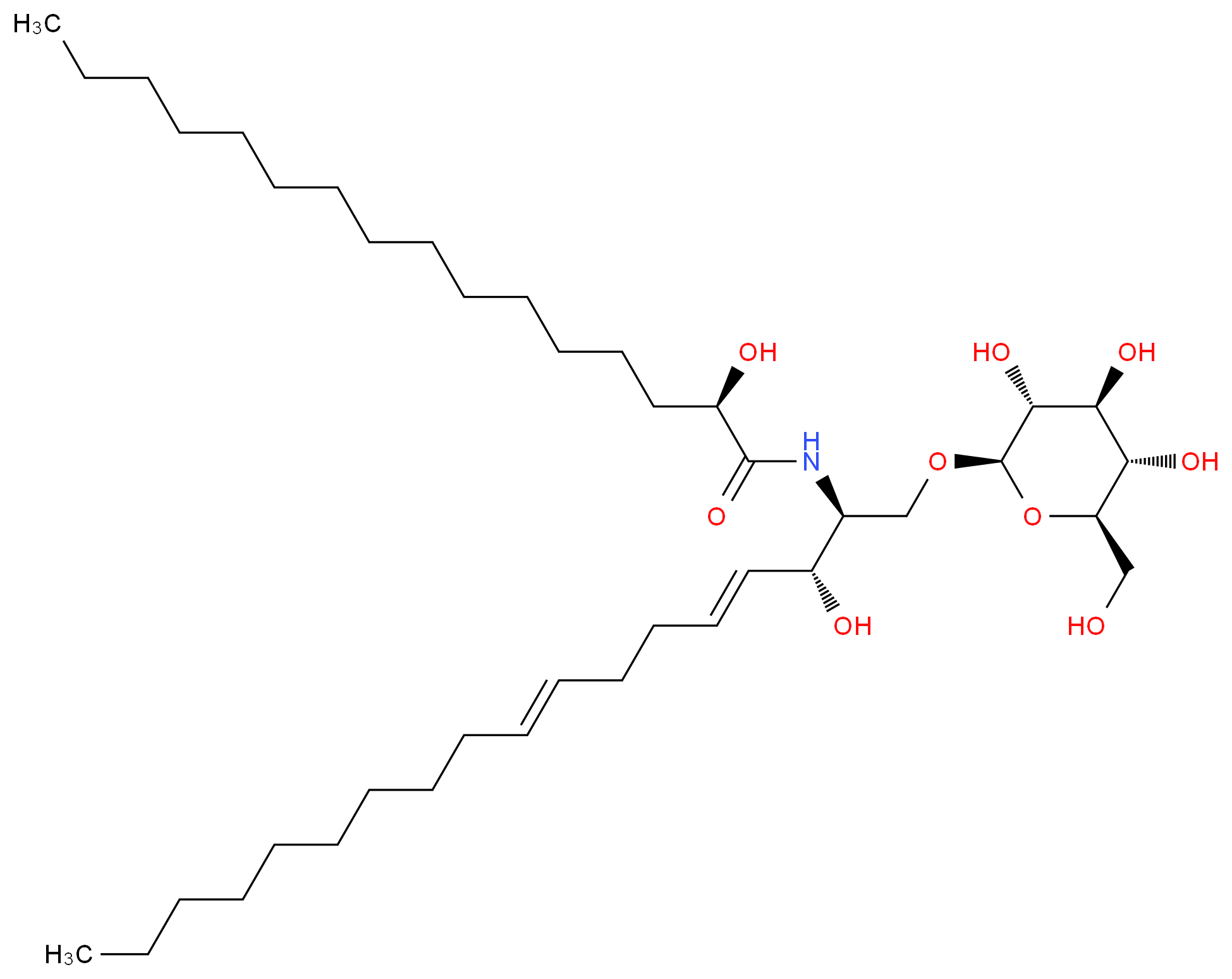 (2R)-2-hydroxy-N-[(2S,3R,4E,8E)-3-hydroxy-1-{[(2R,3R,4S,5S,6R)-3,4,5-trihydroxy-6-(hydroxymethyl)oxan-2-yl]oxy}octadeca-4,8-dien-2-yl]hexadecanamide_分子结构_CAS_114297-20-0