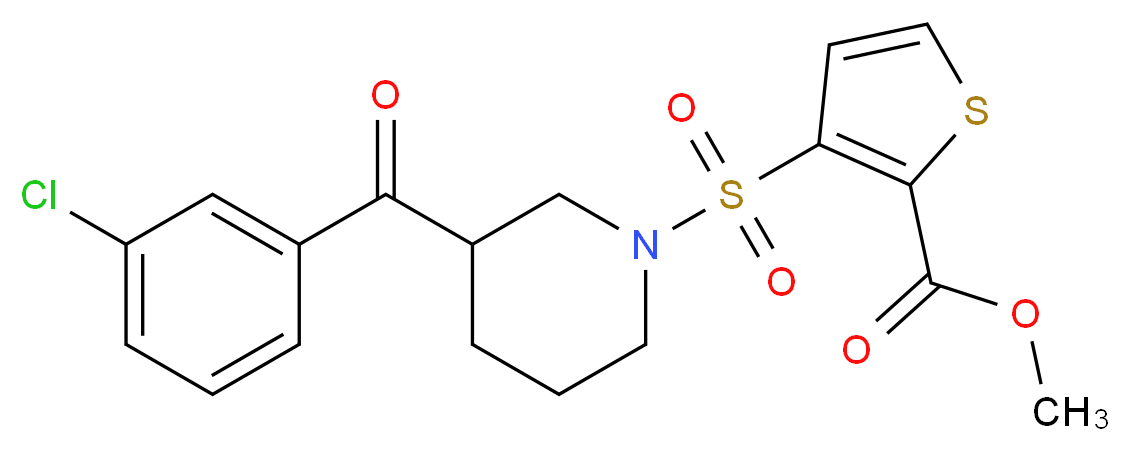 methyl 3-{[3-(3-chlorobenzoyl)-1-piperidinyl]sulfonyl}-2-thiophenecarboxylate_分子结构_CAS_)