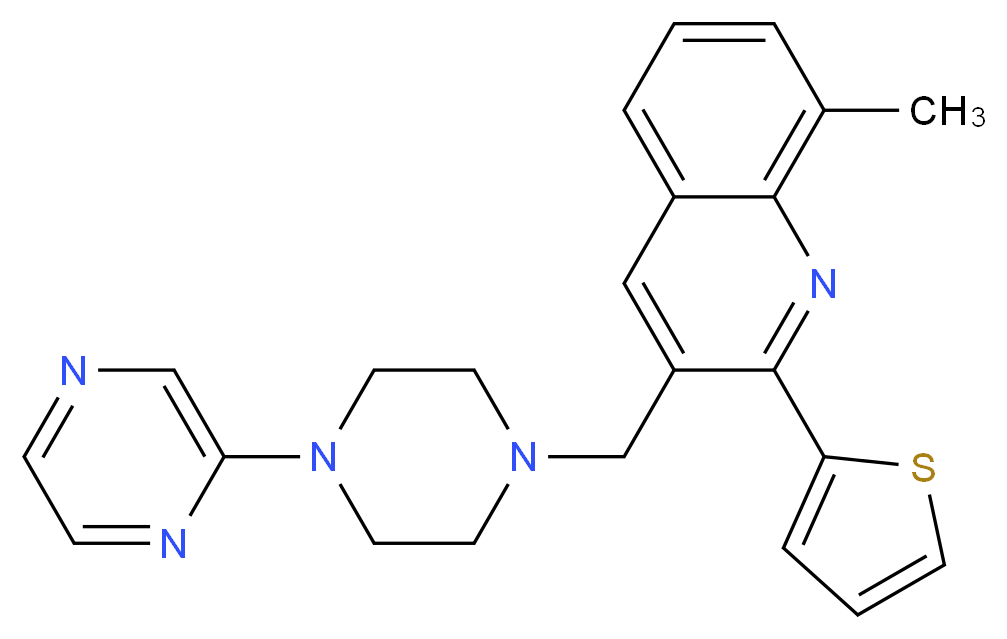 8-methyl-3-{[4-(2-pyrazinyl)-1-piperazinyl]methyl}-2-(2-thienyl)quinoline_分子结构_CAS_)