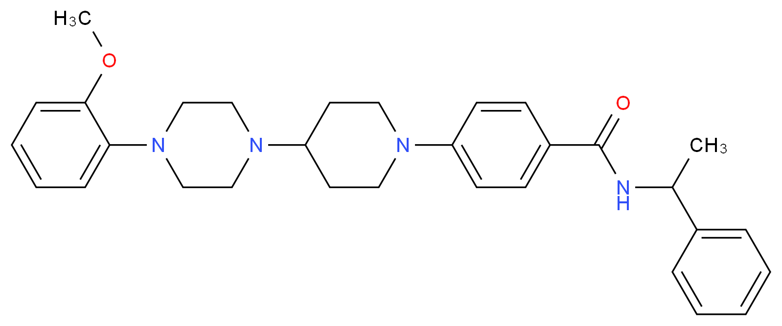 4-{4-[4-(2-methoxyphenyl)-1-piperazinyl]-1-piperidinyl}-N-(1-phenylethyl)benzamide_分子结构_CAS_)
