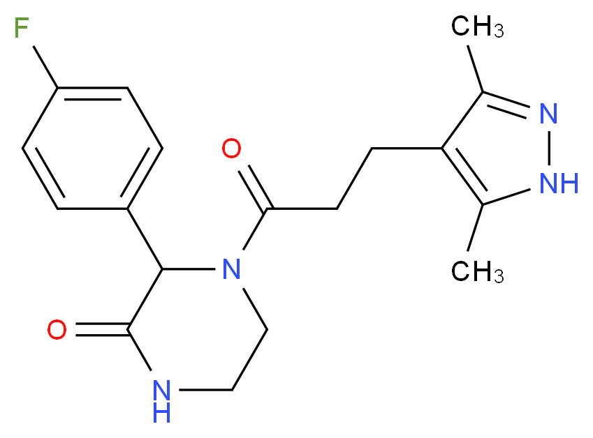 4-[3-(3,5-dimethyl-1H-pyrazol-4-yl)propanoyl]-3-(4-fluorophenyl)piperazin-2-one_分子结构_CAS_)