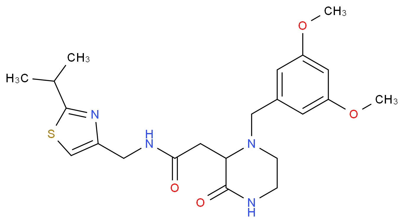 2-[1-(3,5-dimethoxybenzyl)-3-oxo-2-piperazinyl]-N-[(2-isopropyl-1,3-thiazol-4-yl)methyl]acetamide_分子结构_CAS_)