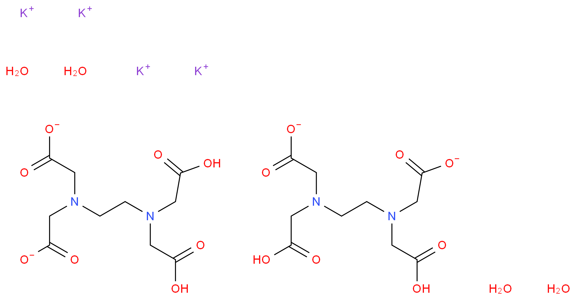 tetrapotassium 2-({2-[(carboxylatomethyl)(carboxymethyl)amino]ethyl}(carboxymethyl)amino)acetate 2-({2-[bis(carboxymethyl)amino]ethyl}(carboxylatomethyl)amino)acetate tetrahydrate_分子结构_CAS_25102-12-9