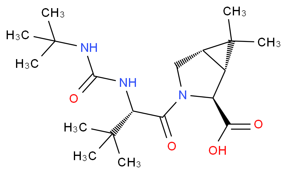 (1R,2S,5S)-3-[(2S)-2-[(tert-butylcarbamoyl)amino]-3,3-dimethylbutanoyl]-6,6-dimethyl-3-azabicyclo[3.1.0]hexane-2-carboxylic acid_分子结构_CAS_816444-90-3